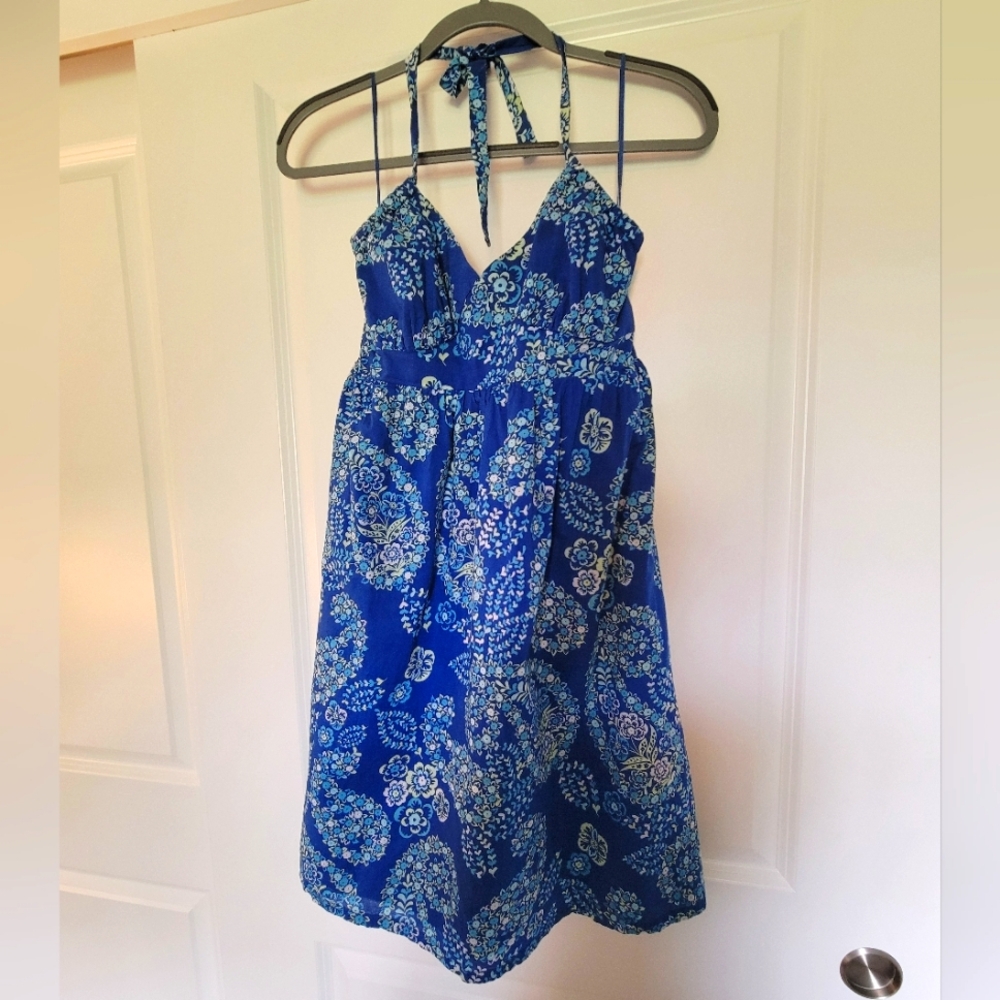 Adorable Blue Halter Sundress with Open Back